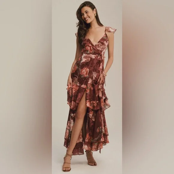 Hutch | Dresses | Petite Xs Hutch Senna Floral Fluttersleeve Tiered Maxi Wrap Dress Burgundy | Poshmark Hutch | Dresses | Petite Xs Hutch Senna Floral Fluttersleeve Tiered Maxi Wrap Dress Burgundy | Poshmark